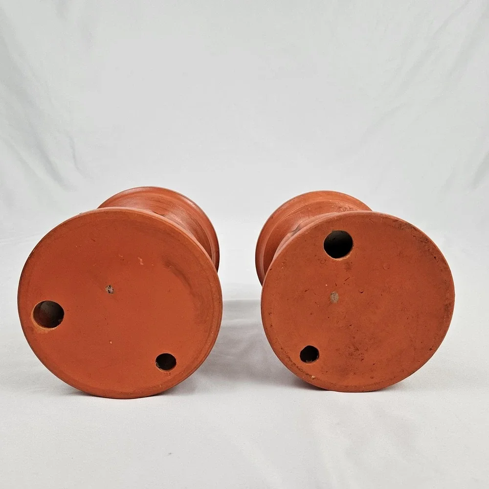 Vintage Boho Pillar Candle Holders Retro Orange Pottery 1960's Japan MCM